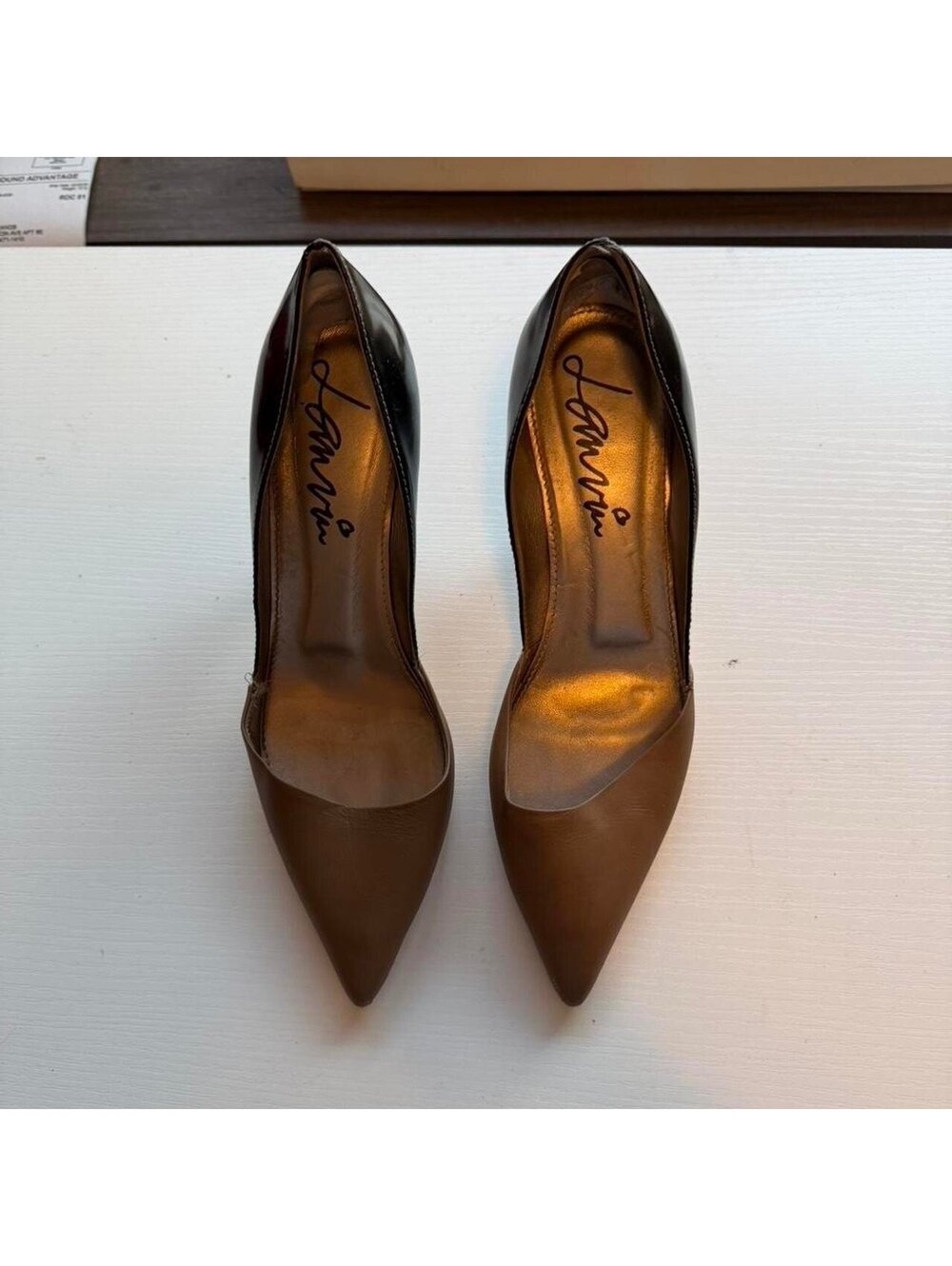 Lanvin Two-Tone Brown and Black Pointed Toe Kitten Heels